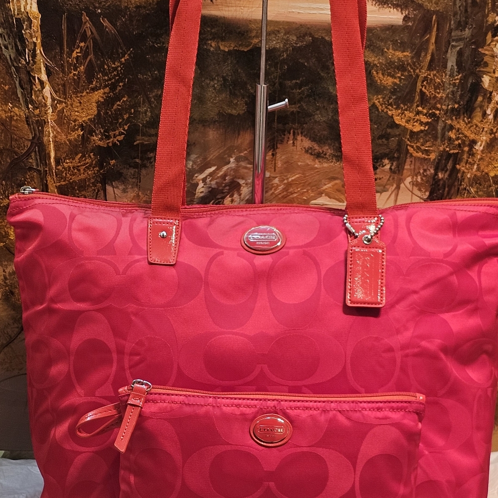 Coach Signature Getaway Red Nylon Weekender Shoulder/Tote Bag (Nwot)